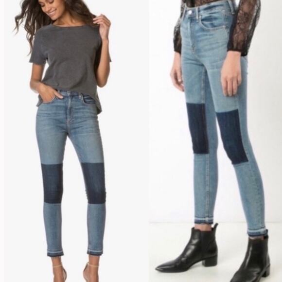 Rag & Bone Olana High Rise Skinny Ankle Jeans Size 25 Colorblock Knee Patchwork - Picture 12 of 15